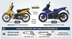mỗi loại xe có mắt sên và dài khác nhau